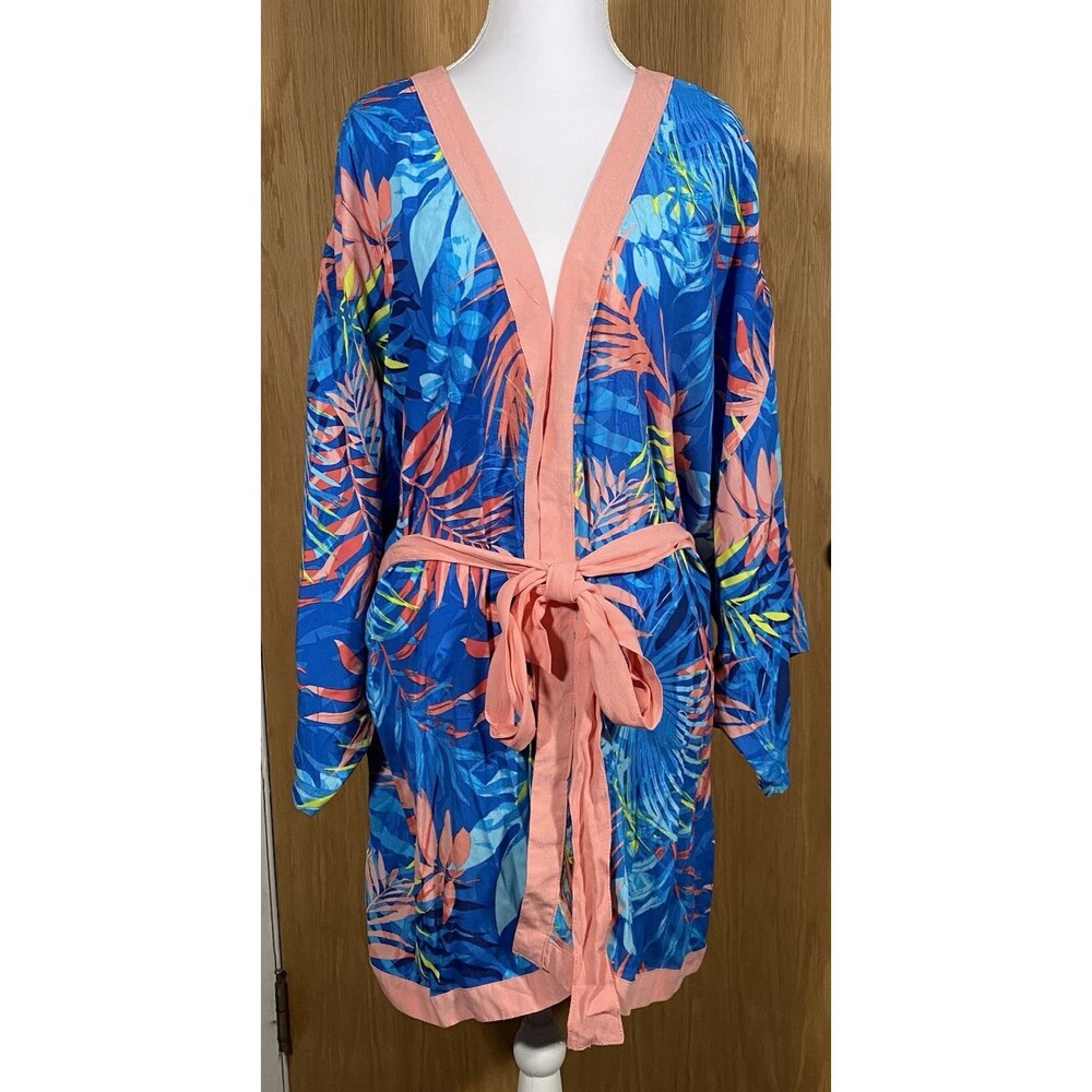 Peyton & Parker Women's XL Swim Cover Robe Tropical Beachy Resort Wear Coastal